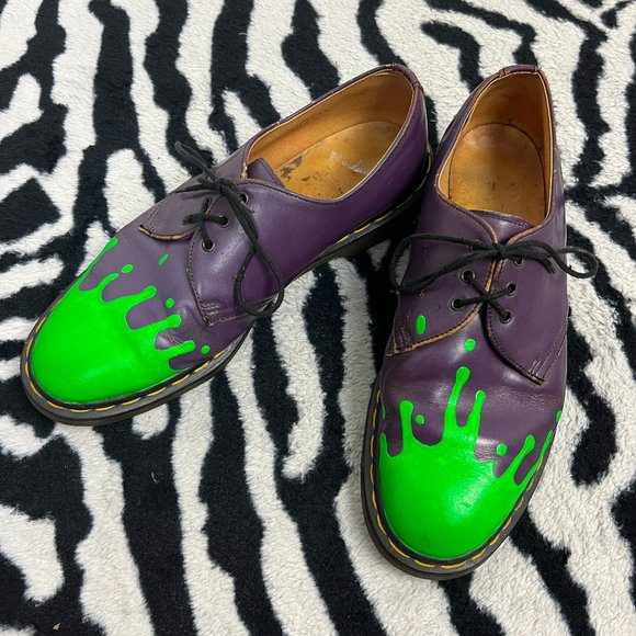 Dr. Martens Other - HANDPAINTED Dr. Martens Purple Oxford Shoe w/ UV Neon Green Slime